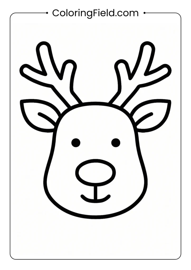 Basic reindeer face coloring page with large antlers and thick outlines