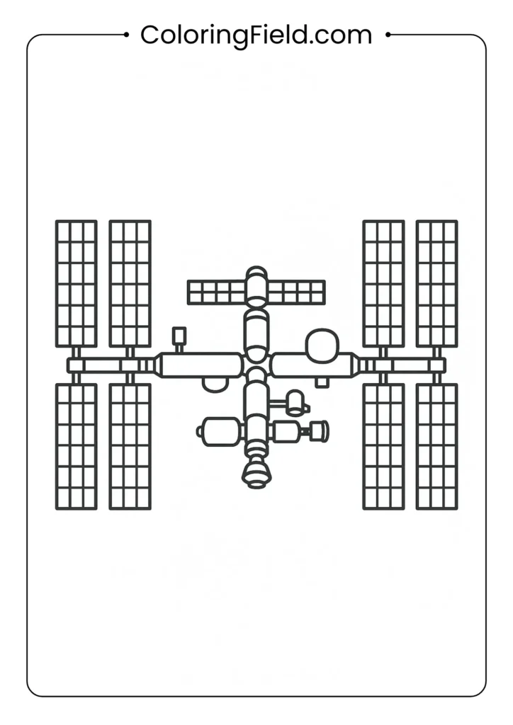 International Space Station with solar panels detailed outline for children