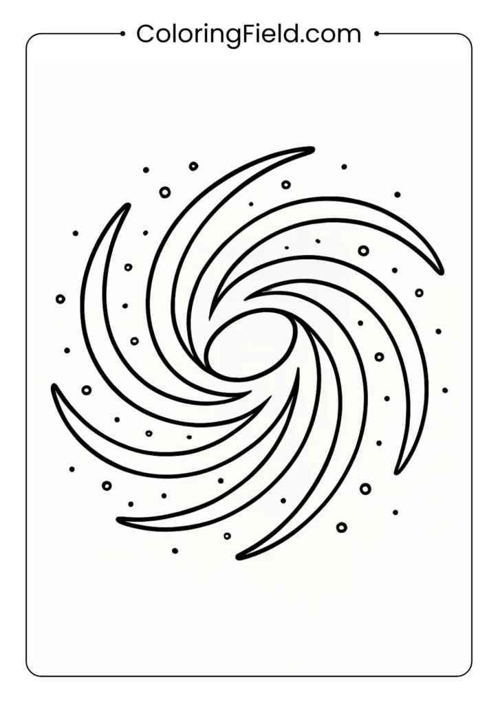 Spiral galaxy with arms and central bulge for coloring page activity