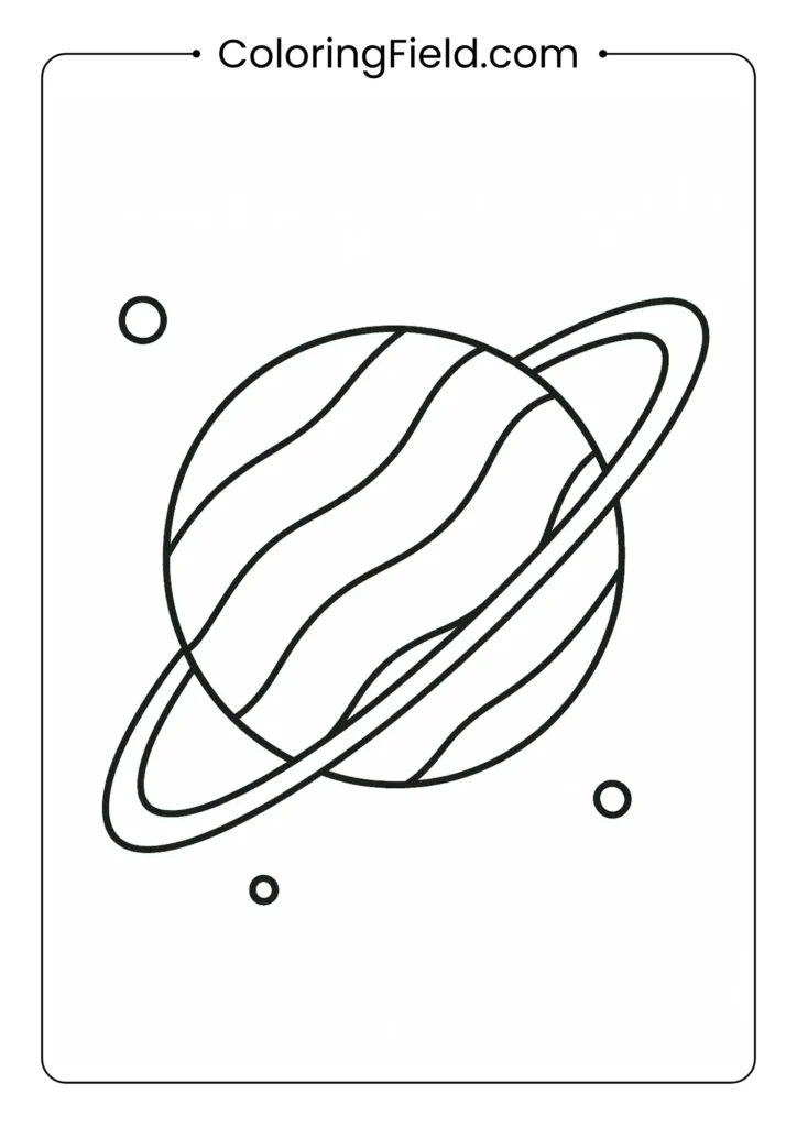 Uranus planet tilted on its side with ring system outlined for coloring