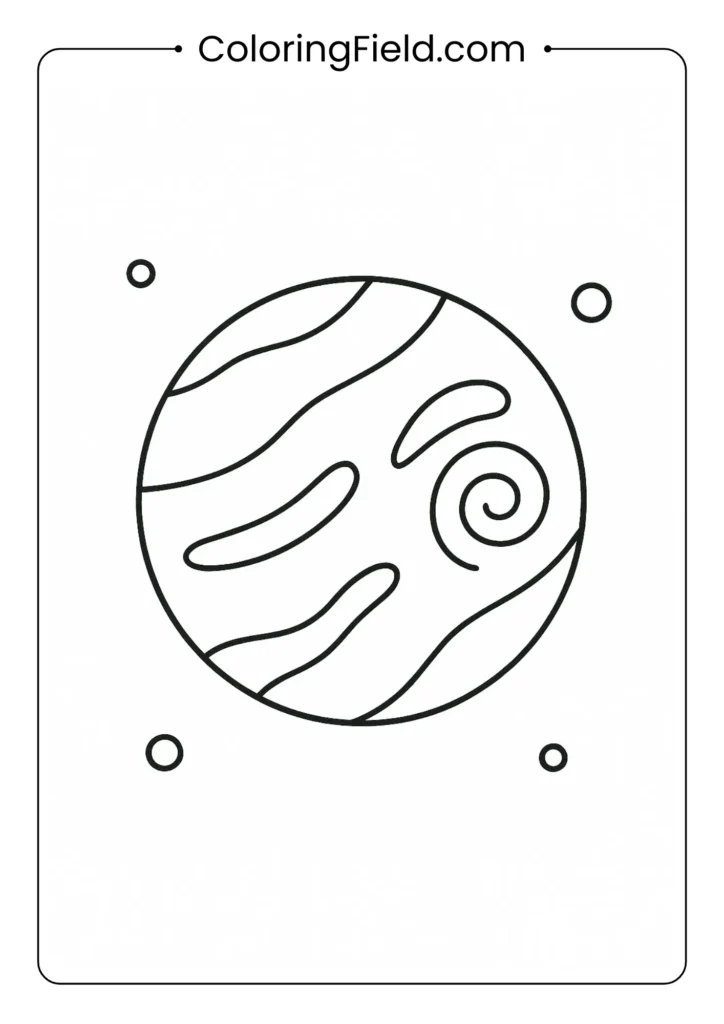 Neptune with storm patterns and winds as line drawings for children