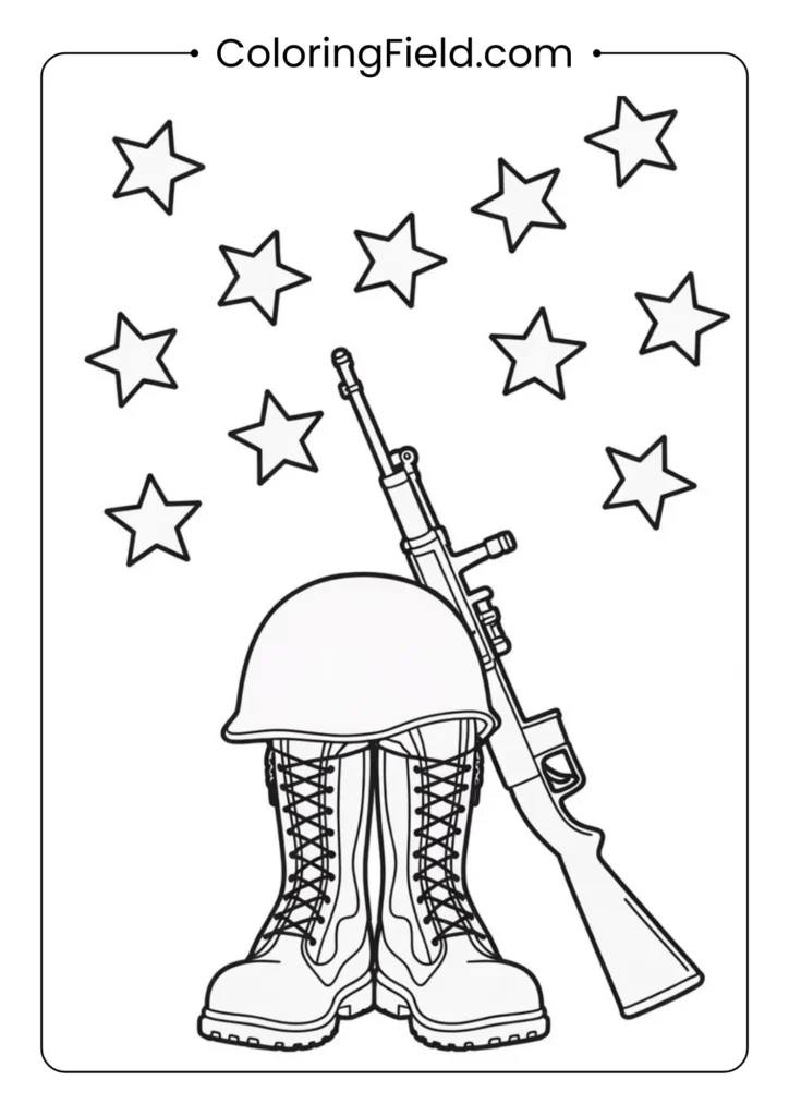 Bald eagle holding a scroll coloring page featuring a strong, detailed eagle clutching a rolled parchment with its talons and wings partly spread.