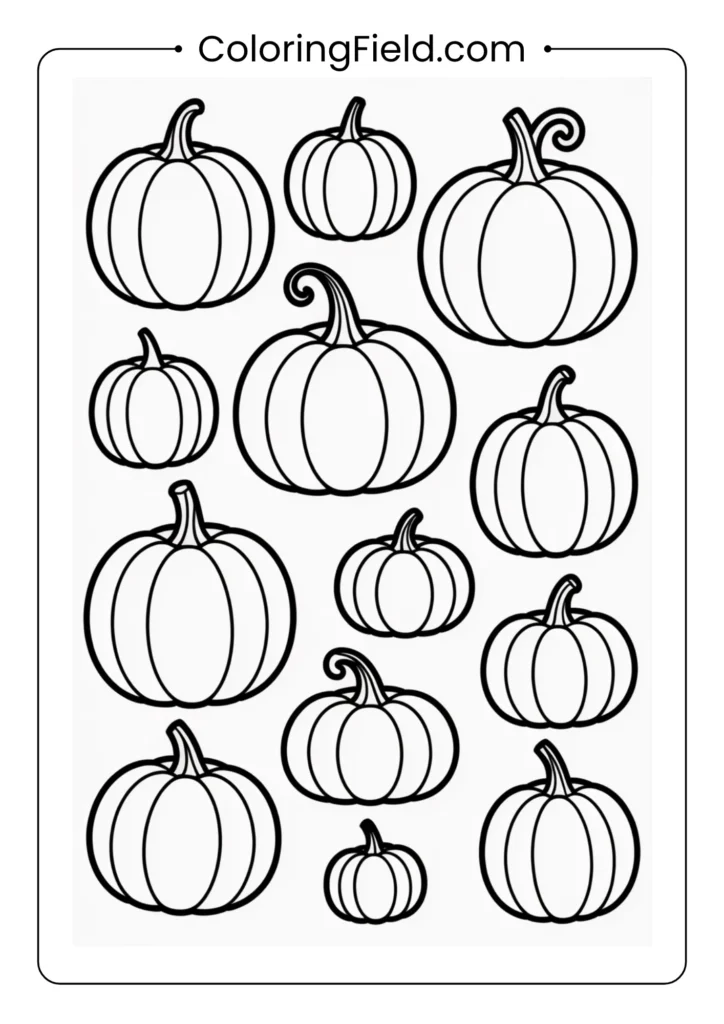 Count the pumpkins worksheet featuring rows of pumpkins for kids to count and write the correct number beside each group.