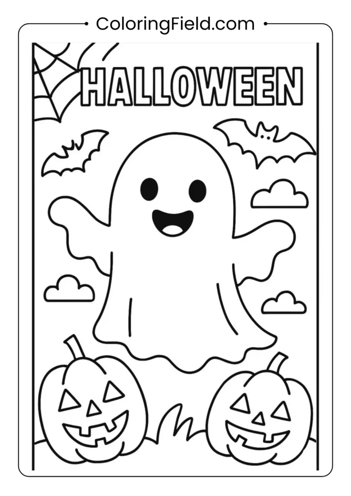 Classic ghost coloring page featuring a simple, friendly ghost design perfect for Halloween fun.