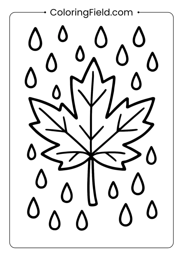 Maple leaf rain coloring page featuring falling maple leaves drifting through the autumn air.