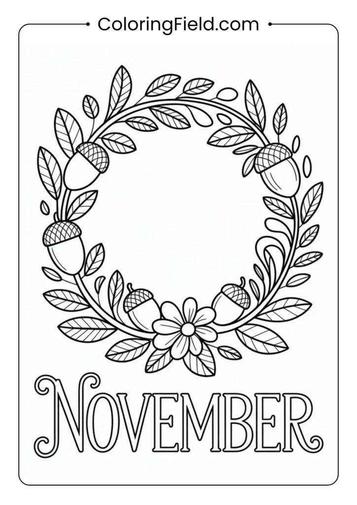 Decorative wreath made of autumn leaves, berries, and flowers with the word “Thankful” in the center.